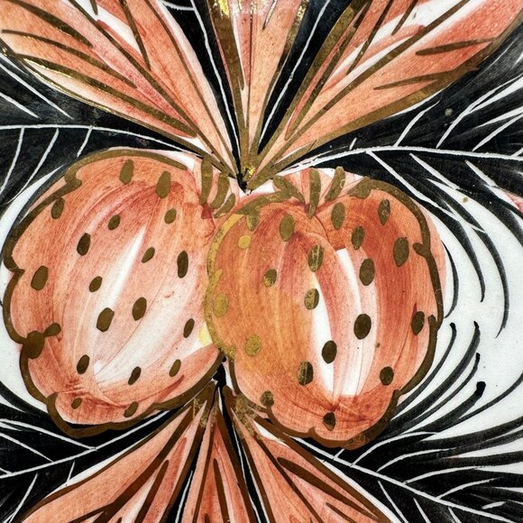 Vintage Italian Pottery Leaf Dish Strawberries Gold Decorative Vanity Tray Italy - Picture 6 of 10